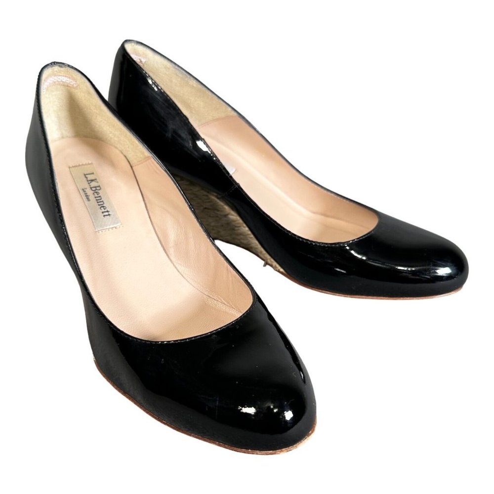 LK Bennett Maddox Espadrille Wedge Heels Pumps Shoes Black 5 Patent Leather 36